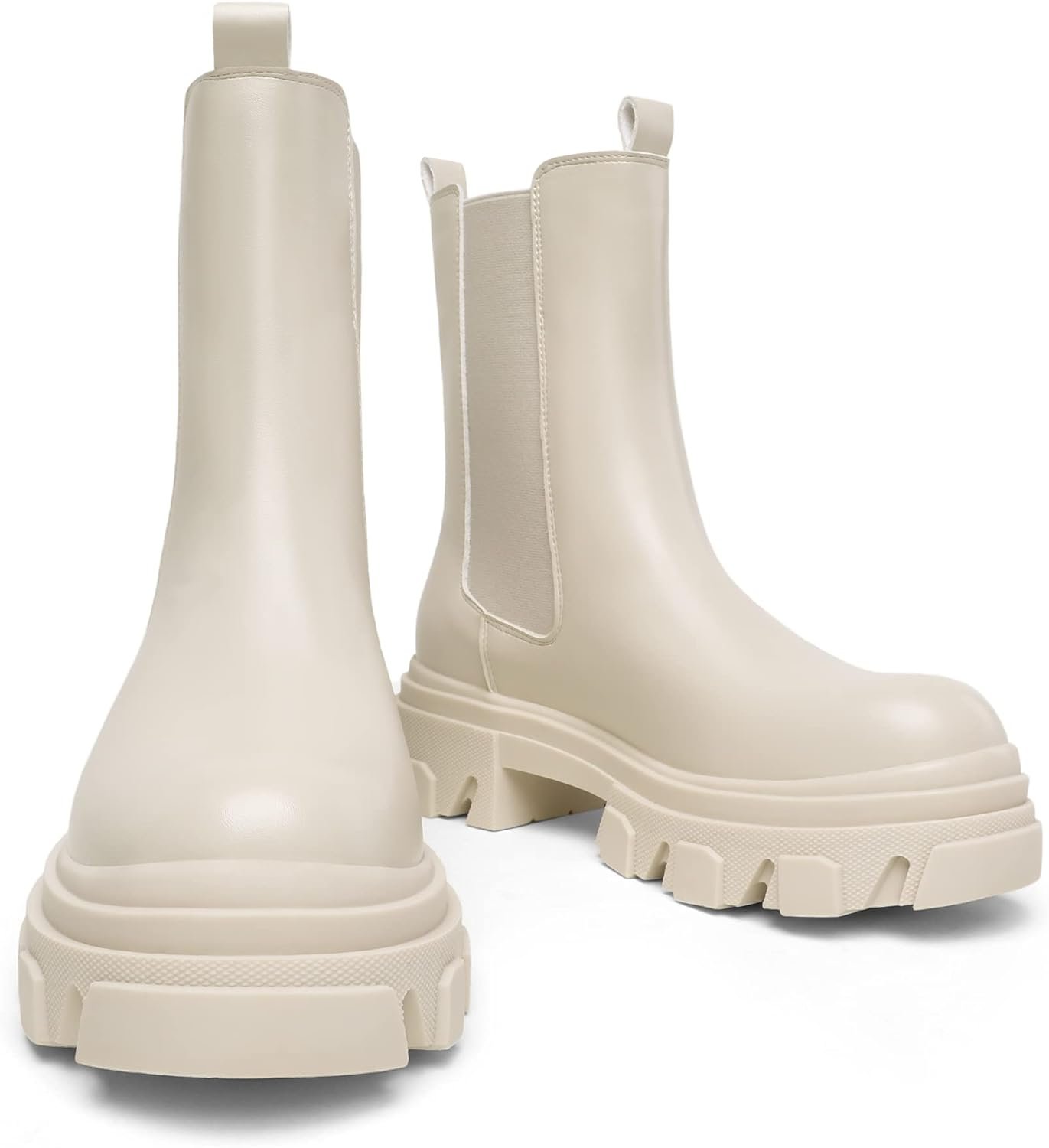 Women Platform Chelsea Boots Lug Sole Combat Mid Calf Slip On Chunky Ankle Booties - Image 2