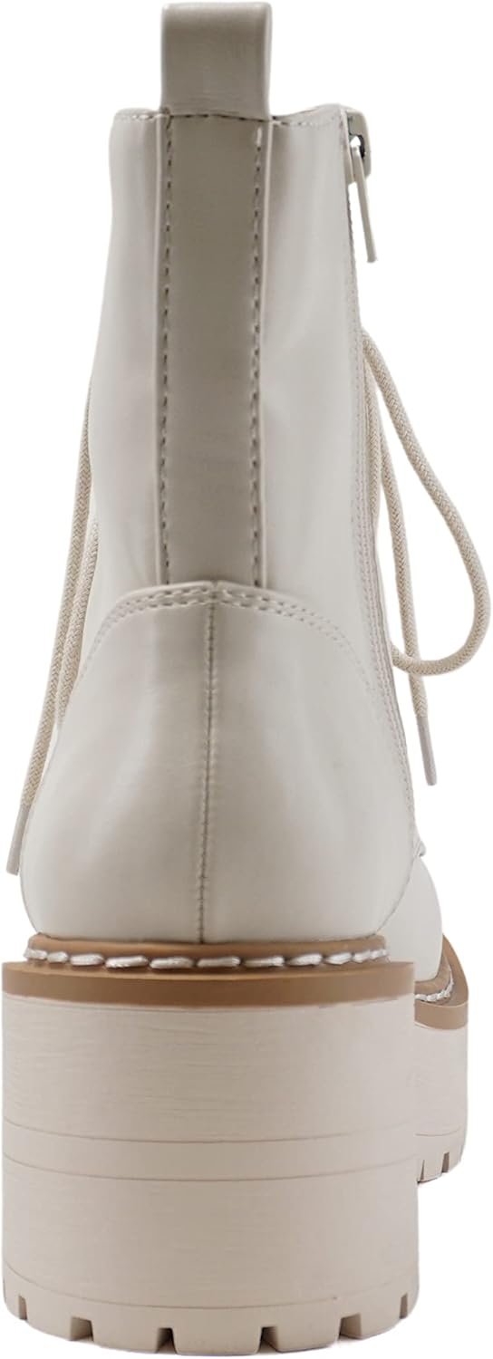 Women Chunky Lug Sole Lace up Fashion Combat Ankle Boot w/Side Zipper - Image 2