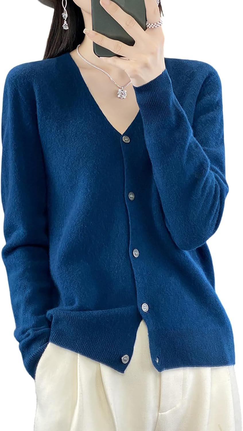 100% Merino Wool Sweaters Women's Fall Winter Female Cardigan V-Neck Sexy Knitted Long Sleeves New Simple(015)