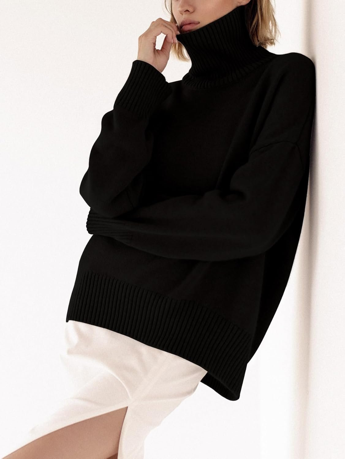 Women's Turtleneck Sweater Chunky Long Sleeve Knitted Pullover High Low Hem Trendy 2025 Fall Winter Basic Jumper Top - Image 2