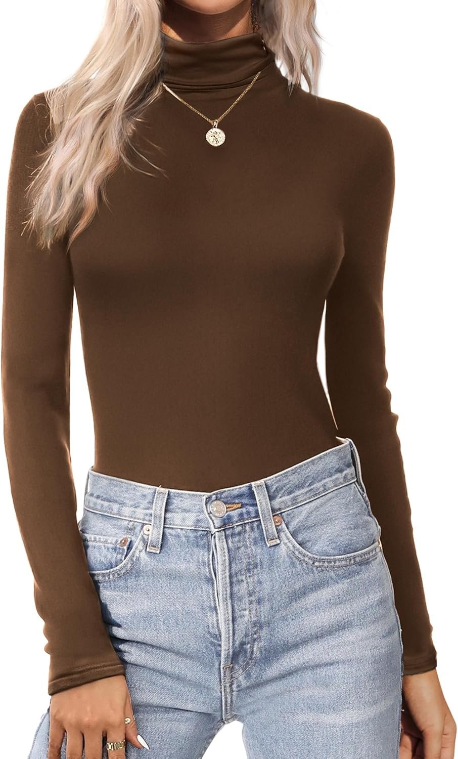 Women's Turtleneck Long Sleeve Shirts Thermal Underwear Tops Basic Slim Fit Fall Fashion Lightweight Top - Image 2