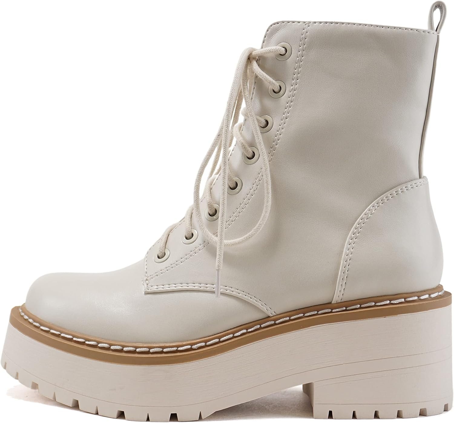 Women Chunky Lug Sole Lace up Fashion Combat Ankle Boot w/Side Zipper