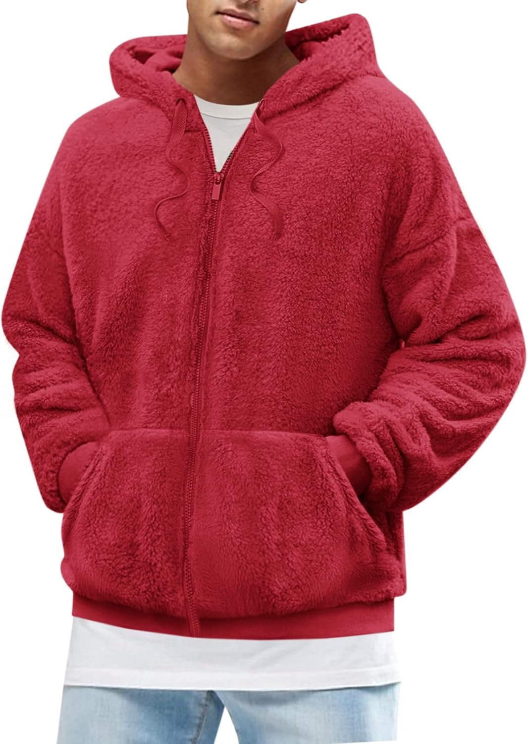 Men's Fuzzy Athletic Hoodie Heavyweight Fleece Jacket Zip Up Hooded Sweatshirt Sports Coat