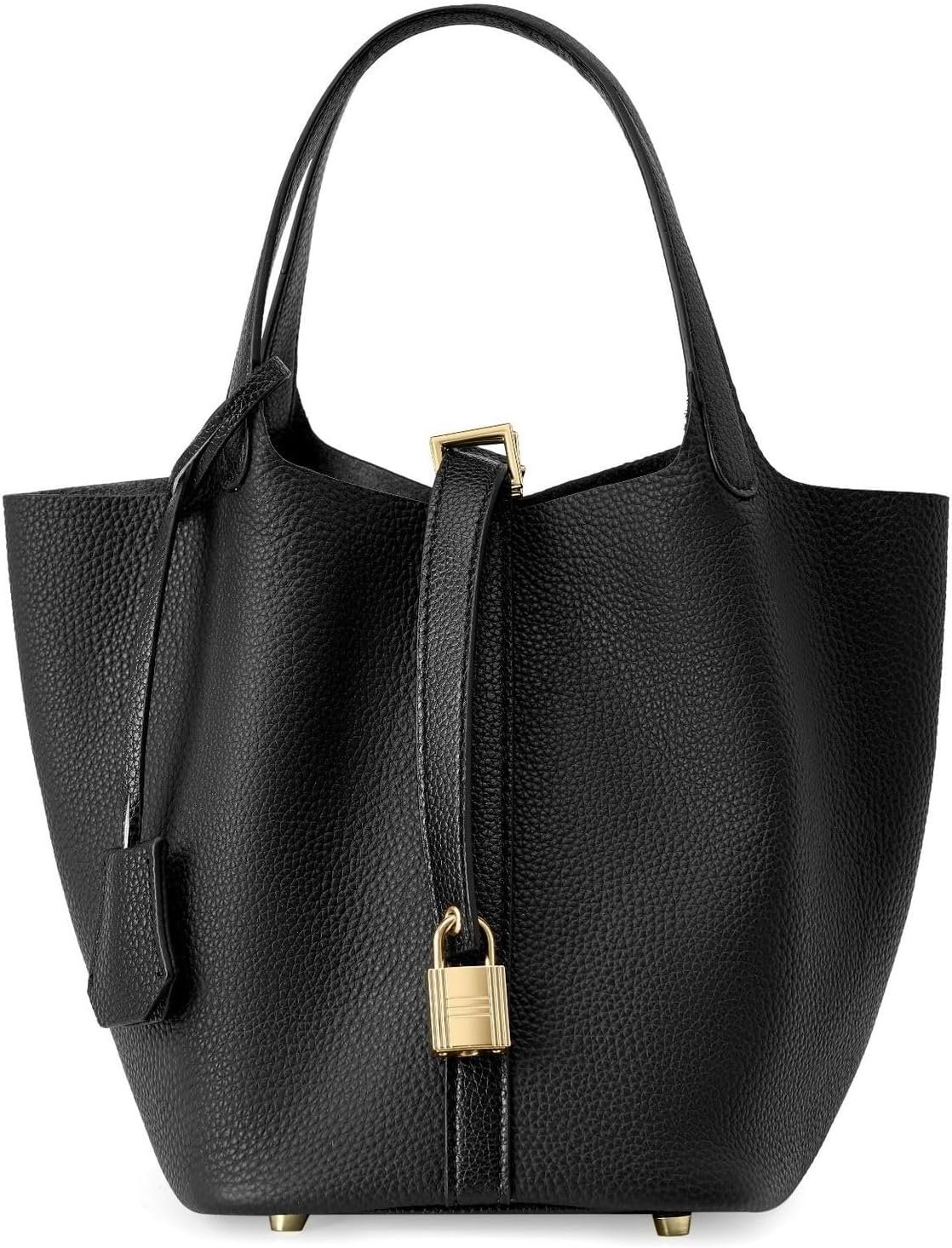 Genuine leather bucket bag for women old trend lychee drawstring soft basket tote bag