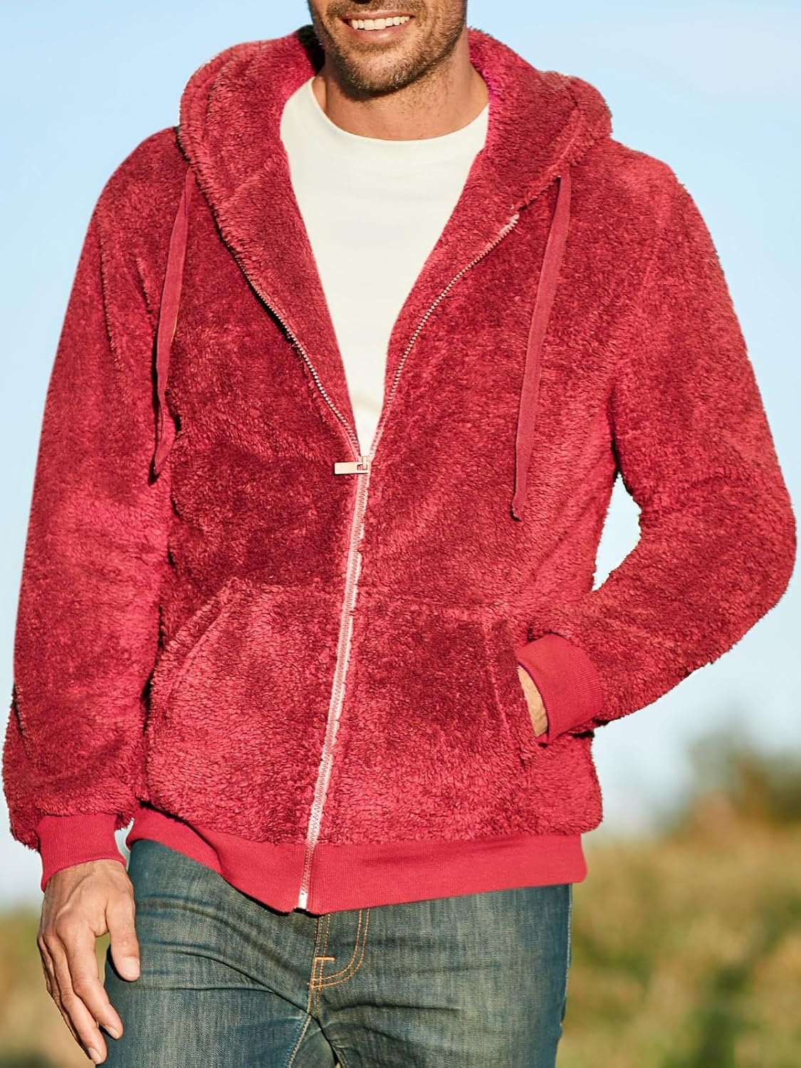 Men's Fuzzy Athletic Hoodie Heavyweight Fleece Jacket Zip Up Hooded Sweatshirt Sports Coat - Image 2
