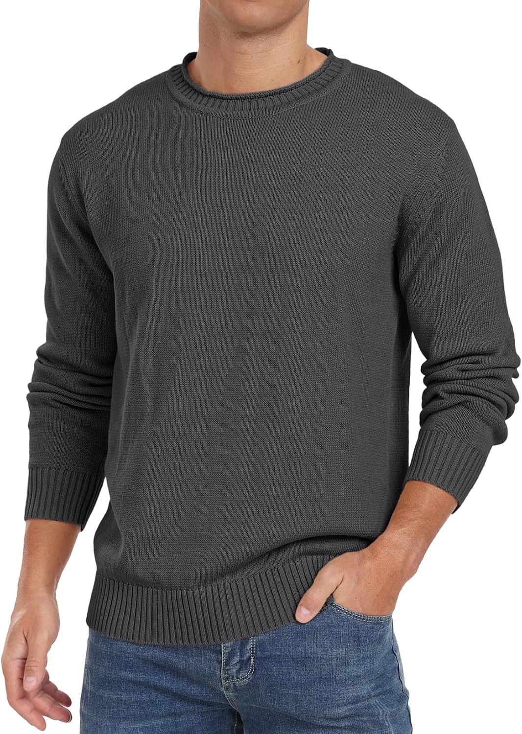 Men's Cotton Crewneck Pullover Sweater Lightweight Casual Knitted Sweaters - Image 2