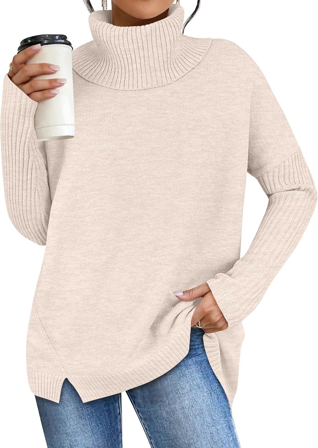 Women's Oversized Sweater Turtleneck Long Sleeve Casual Knit Tunic Pullover Sweaters Tops 2025 Fall Winter Outfits